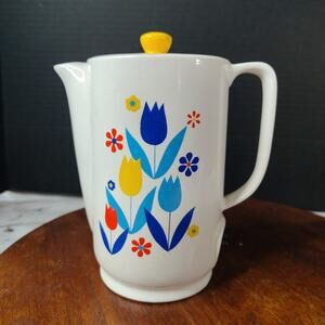 Vintage‎ Retro Tulips Electric Teapot Set Cups Sugar Creamer SOLD AS IS
